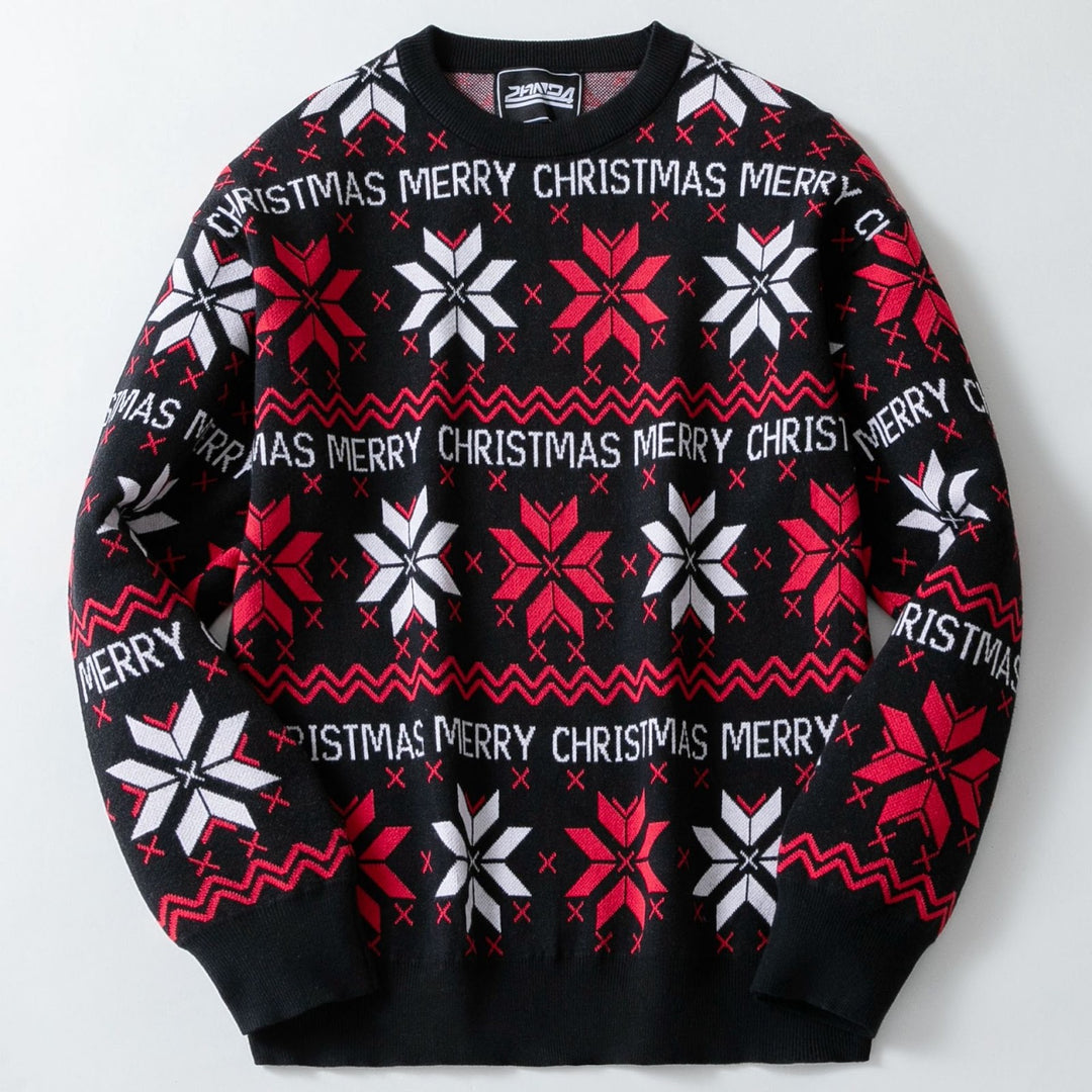 Men's Christmas Sweater, Snowflake and Letter Pattern