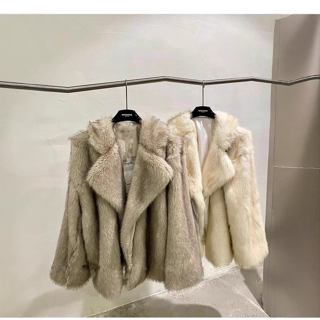 Women’s fur coat, medium length, artificial fur, winter