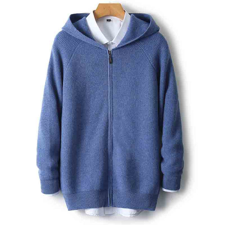 Men's hoodie cardigan, 100% wool