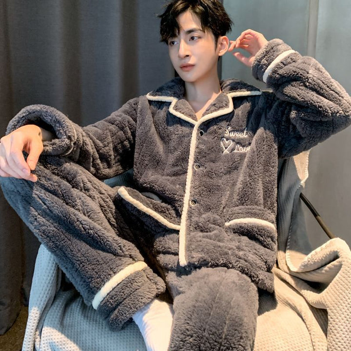 Men's house suit made of flannel and coral fleece, warm