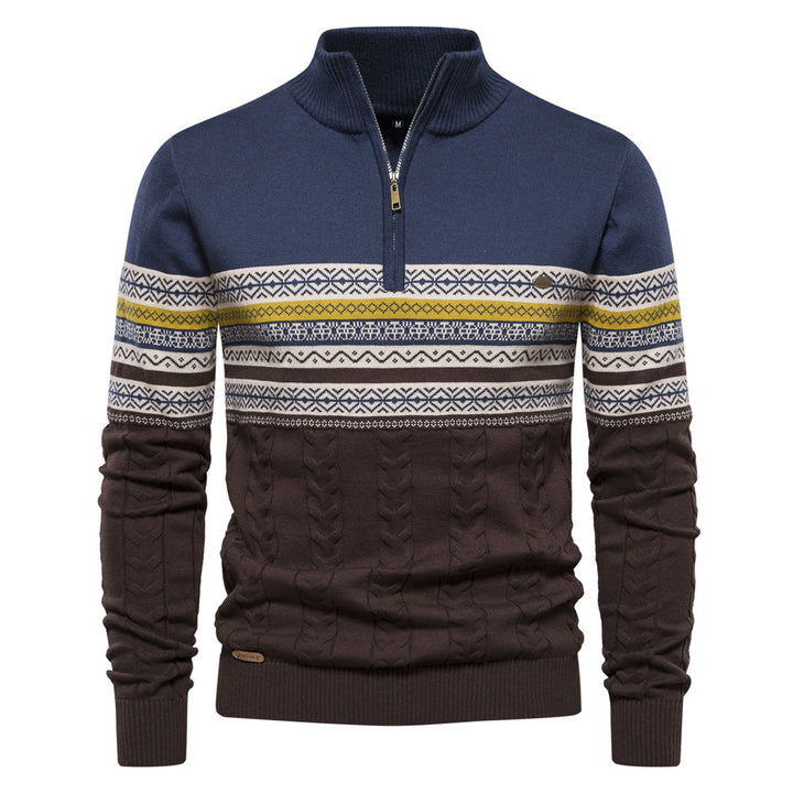 Modern men's knit sweater with stand-up collar