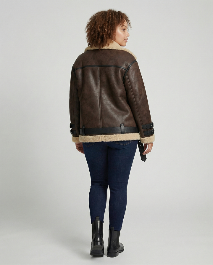Elegant Revers Faux Leather Jacket
