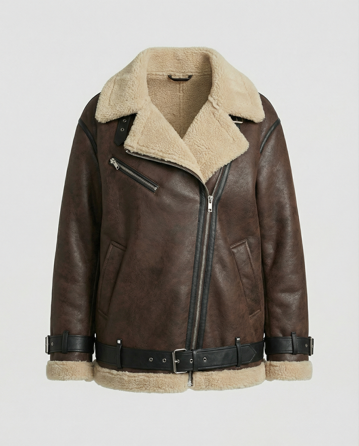 Elegant Revers Faux Leather Jacket