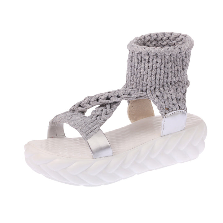 Women's hand-woven knitted sandal with elastic ankle strap and ergonomic foam padded sole Mune Fashion
