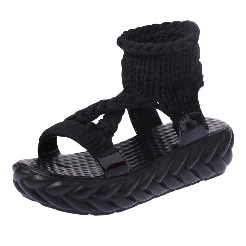 Women's hand-woven knitted sandal with elastic ankle strap and ergonomic foam padded sole Mune Fashion