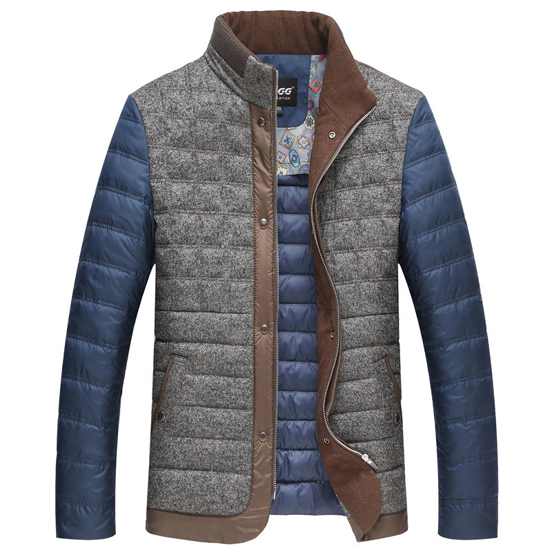 Men's Quilted Short Jacket with Teddy Collar and Crest Application Mune Fashion