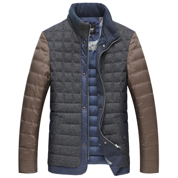Men's Quilted Short Jacket with Teddy Collar and Crest Application Mune Fashion