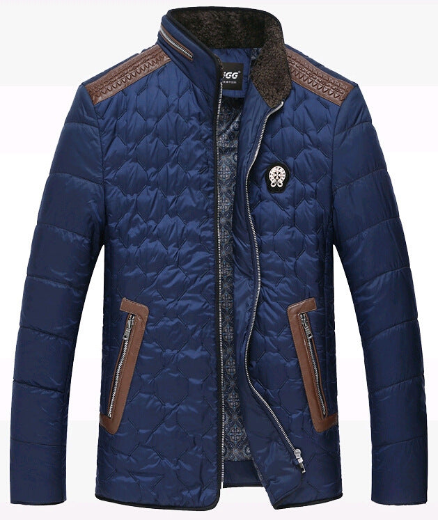Men's quilted thermo quilted jacket with faux leather shoulder yoke and teddy collar Mune Fashion