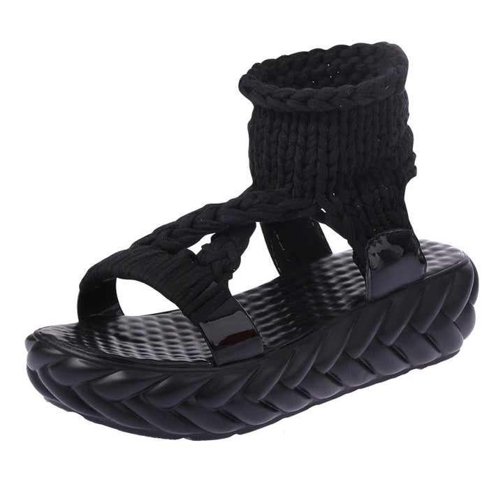 Women's hand-woven knitted sandal with elastic ankle strap and ergonomic foam padded sole Mune Fashion