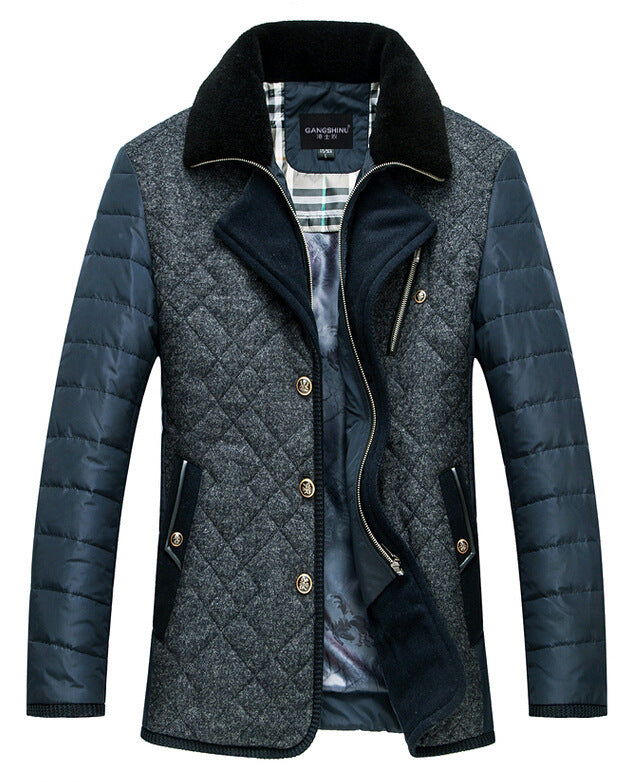 Men's Quilted Short Jacket with Teddy Collar and Crest Application Mune Fashion
