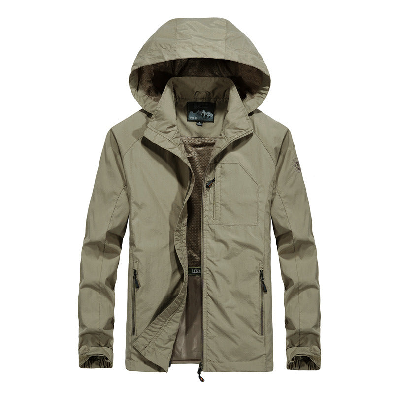 Men's Lightweight Softshell Outdoor Jacket with Hood, Breathable Mesh Lining and Zippered Chest Pocket Mune Fashion