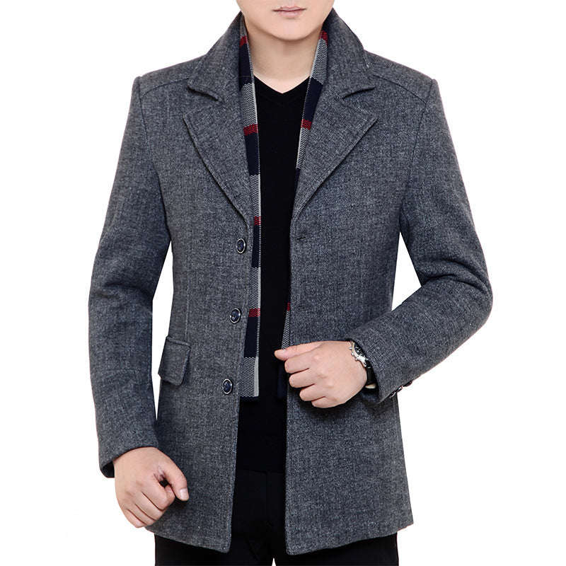 Men's Slim-Fit Wool Blend Short Coat with Fine Texture and Flap Pockets Mune Fashion