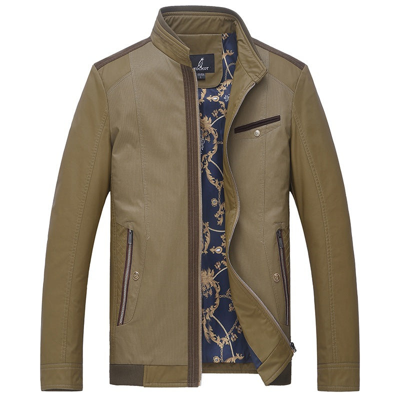 Men's Lightweight Transition Jacket with Stand-Up Collar and Patterned Satin Lining Mune Fashion