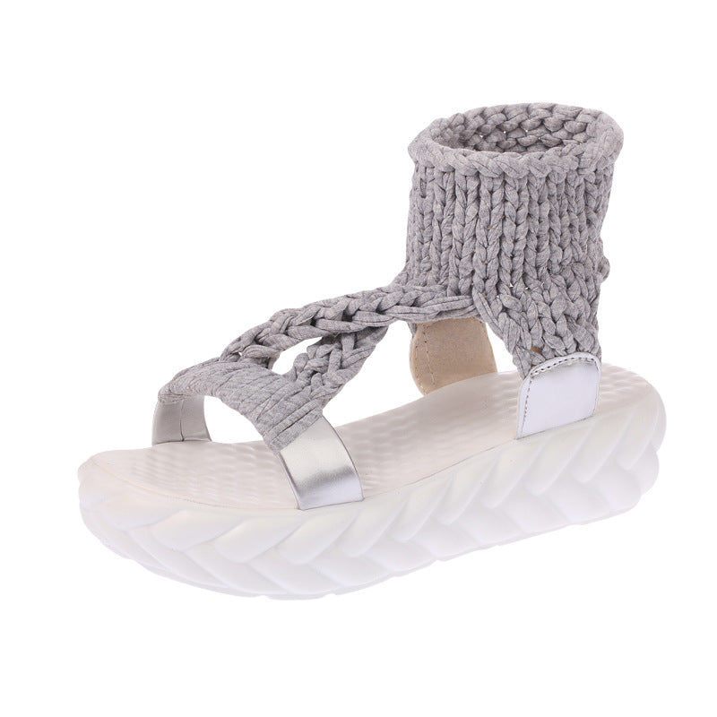 Women's hand-woven knitted sandal with elastic ankle strap and ergonomic foam padded sole Mune Fashion