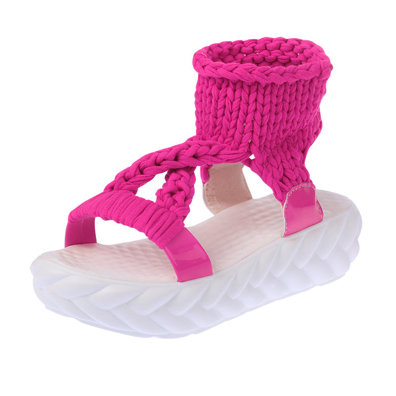Women's hand-woven knitted sandal with elastic ankle strap and ergonomic foam padded sole Mune Fashion