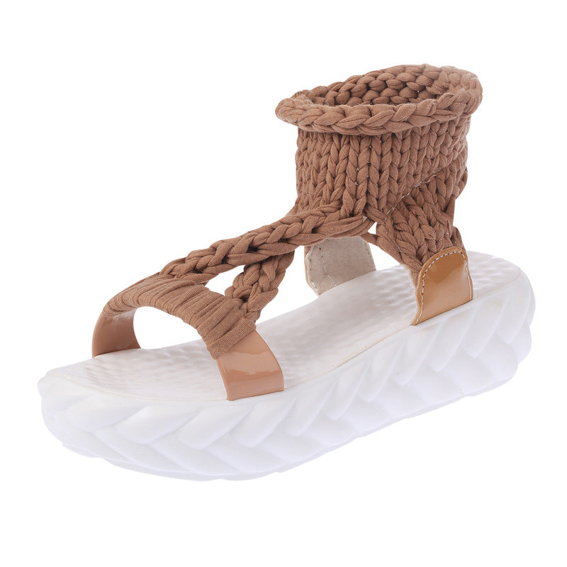 Women's hand-woven knitted sandal with elastic ankle strap and ergonomic foam padded sole Mune Fashion