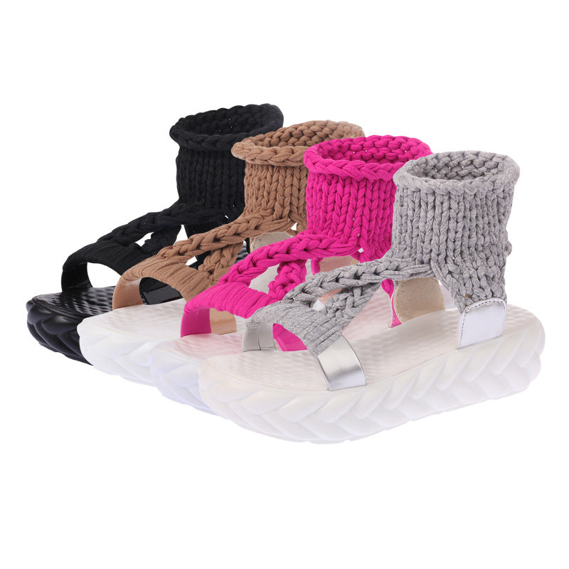 Women's hand-woven knitted sandal with elastic ankle strap and ergonomic foam padded sole Mune Fashion