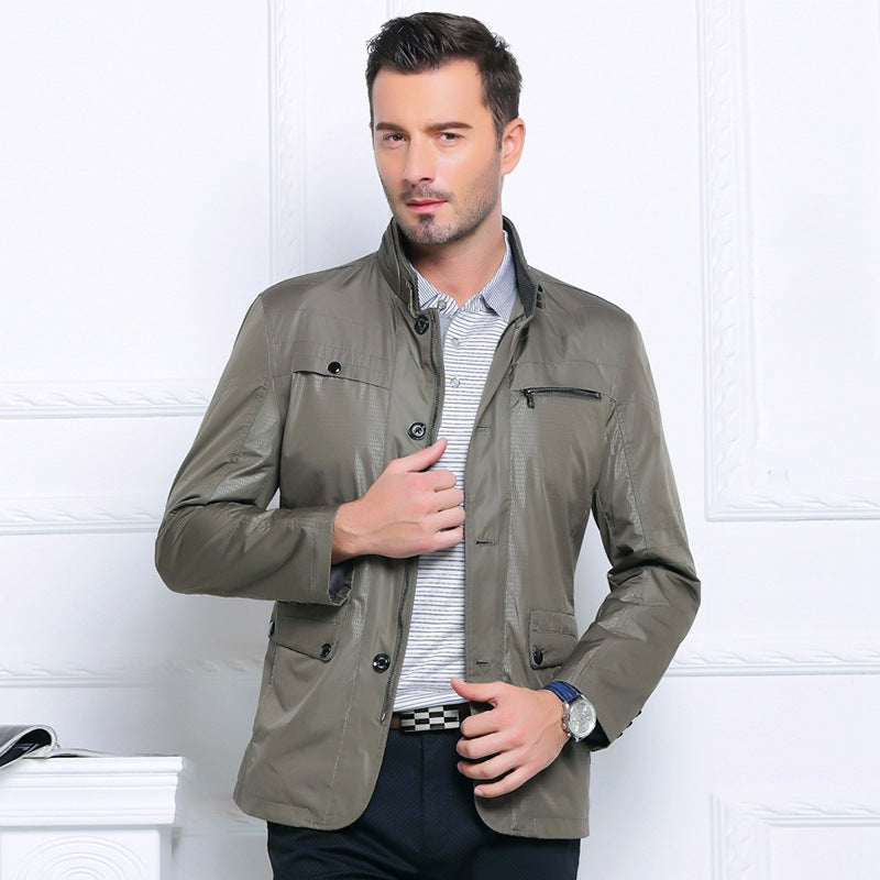 Men's Lightweight Field Jacket in City Utility Style with Stand-Up Collar Mune Fashion