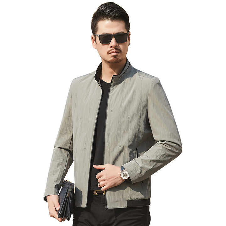 Men's Ultralight Travel Transition Jacket with Stand-Up Collar and Wrinkle-Resistant Performance Fabric