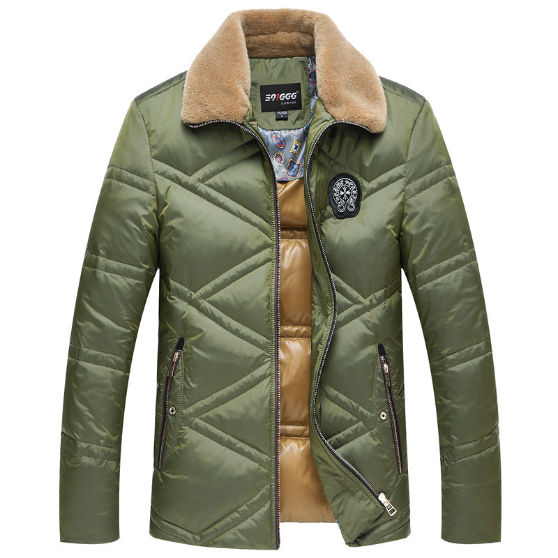 Men's Quilted Short Jacket with Teddy Collar and Crest Application Mune Fashion