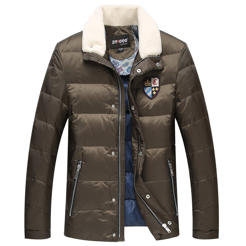 Men's Quilted Short Jacket with Teddy Collar and Crest Application Mune Fashion