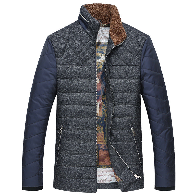 Men's Quilted Short Jacket with Teddy Collar and Crest Application Mune Fashion