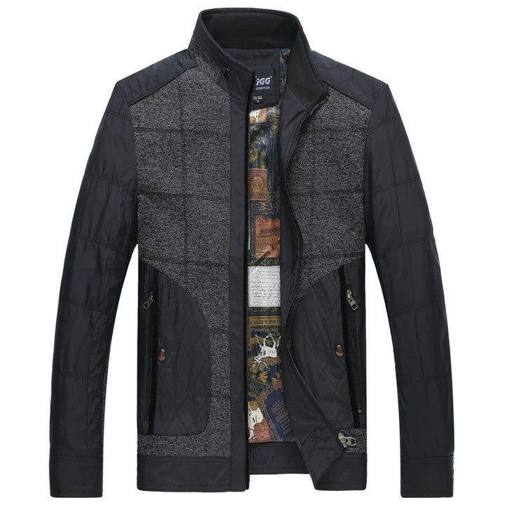 Men's hybrid transitional jacket with quilted front panel, stand-up collar and concealed zipper Mune Fashion