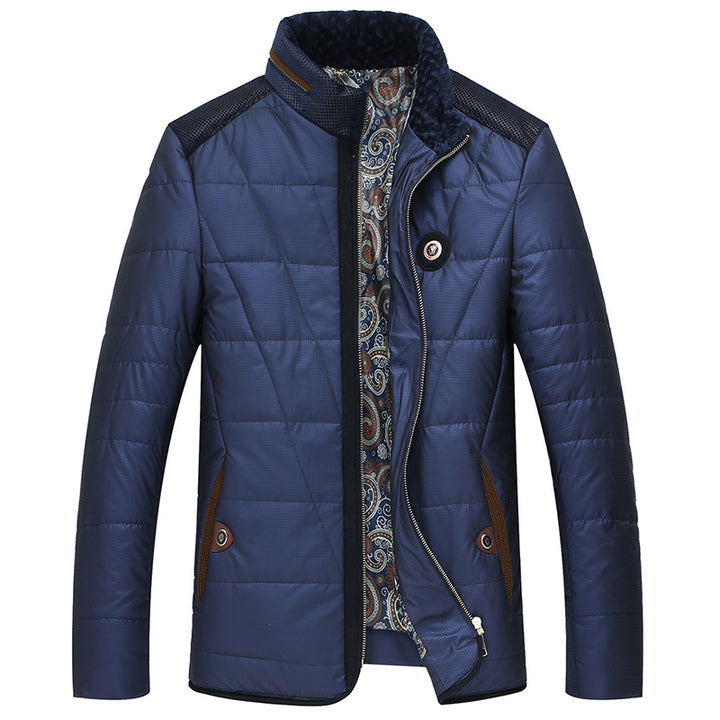 Men's quilted thermo quilted jacket with faux leather shoulder yoke and teddy collar Mune Fashion