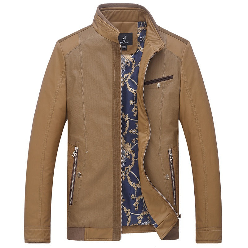 Men's Lightweight Transition Jacket with Stand-Up Collar and Patterned Satin Lining Mune Fashion