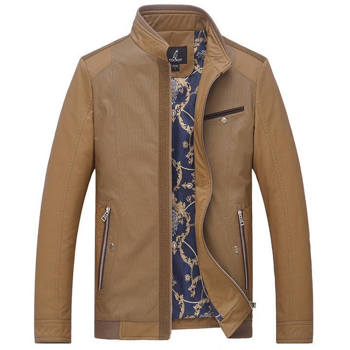 Men's Lightweight Transition Jacket with Stand-Up Collar and Patterned Satin Lining Mune Fashion