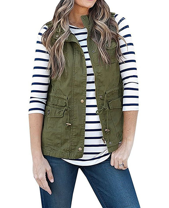 Women’s nan Utility Vest with drawstring, hood and patch pockets Mune Fashion