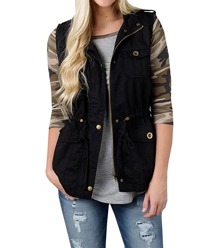 Women’s nan Utility Vest with drawstring, hood and patch pockets Mune Fashion