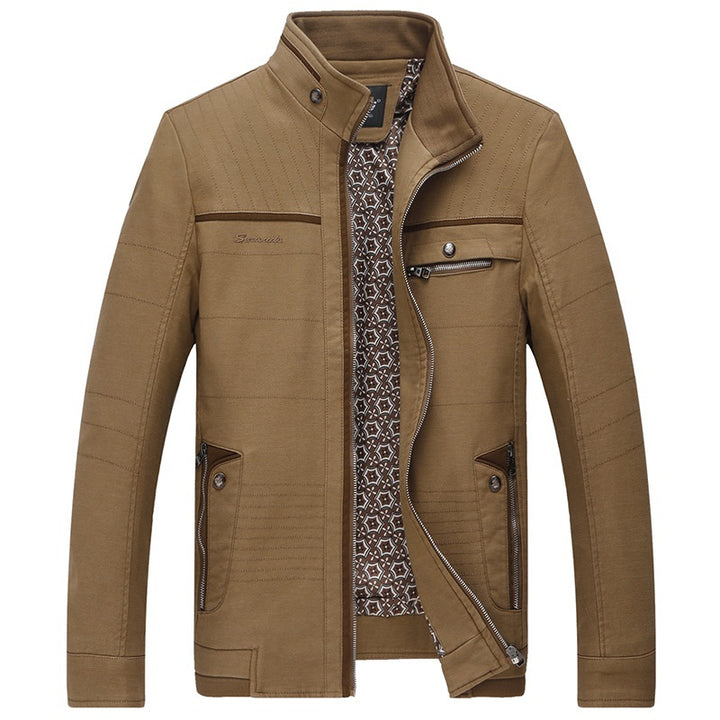 Men's leisure jacket with stand-up collar, multiple zip pockets and patterned lining Mune Fashion