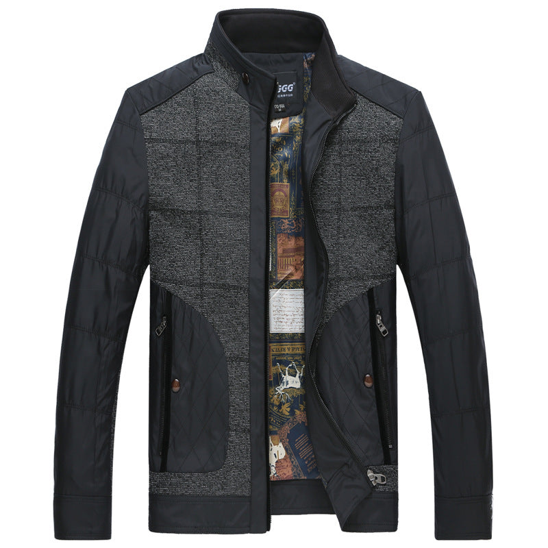 Men's hybrid transitional jacket with quilted front panel, stand-up collar and concealed zipper Mune Fashion