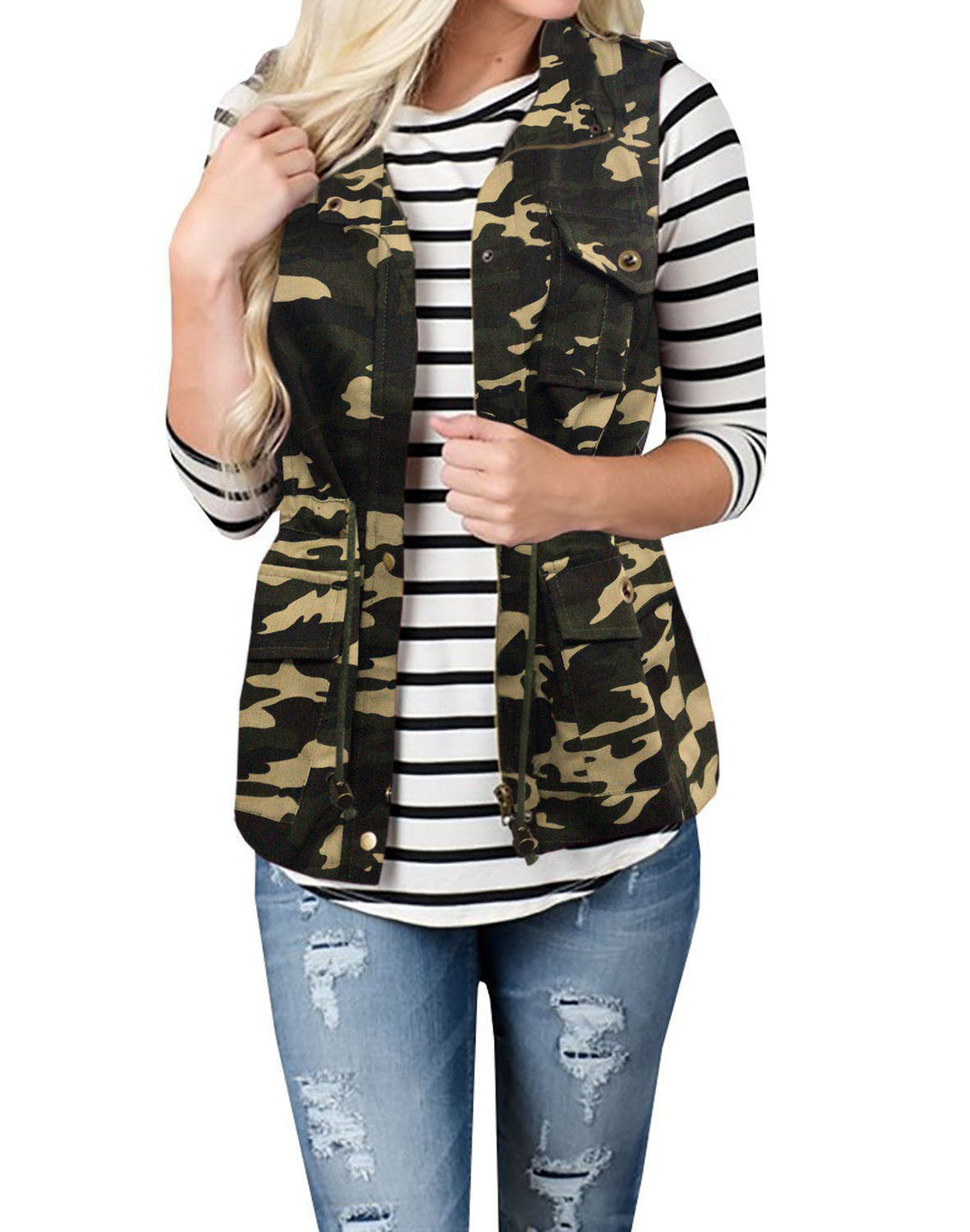 Women’s nan Utility Vest with drawstring, hood and patch pockets Mune Fashion