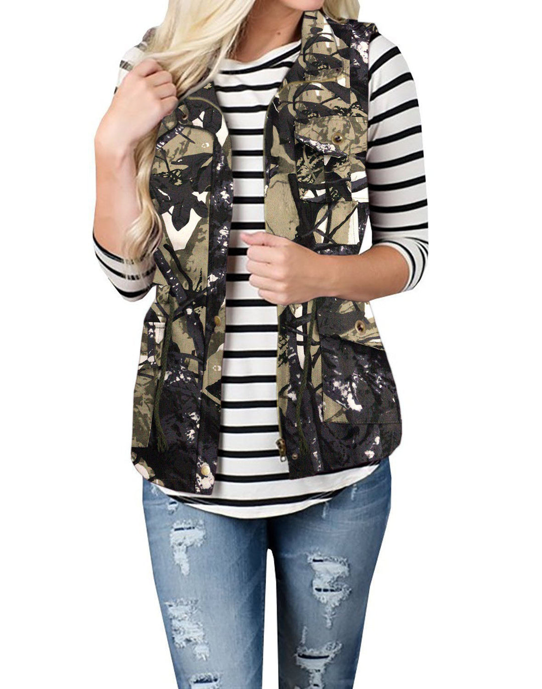 Women’s nan Utility Vest with drawstring, hood and patch pockets Mune Fashion