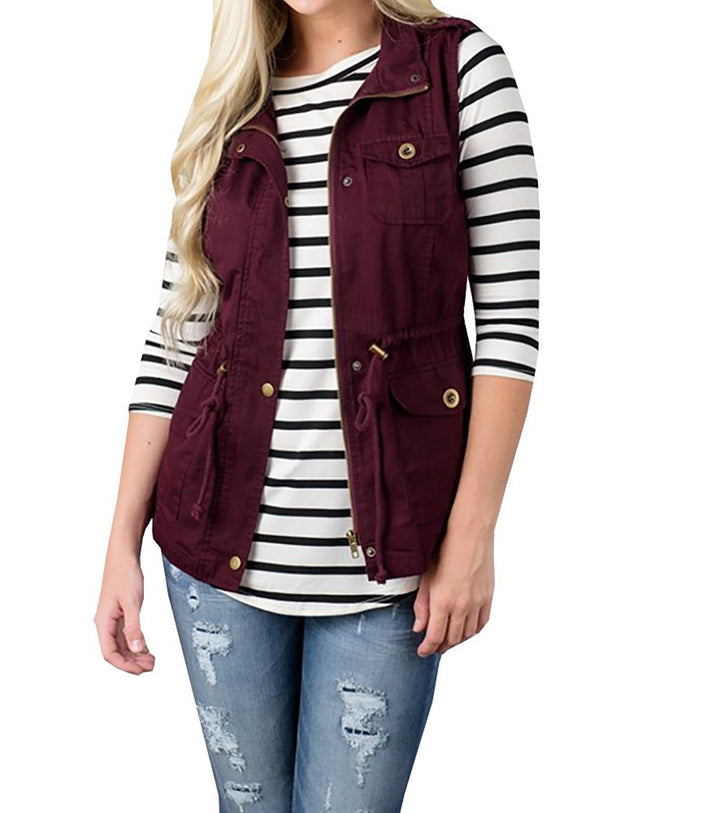 Women’s nan Utility Vest with drawstring, hood and patch pockets Mune Fashion
