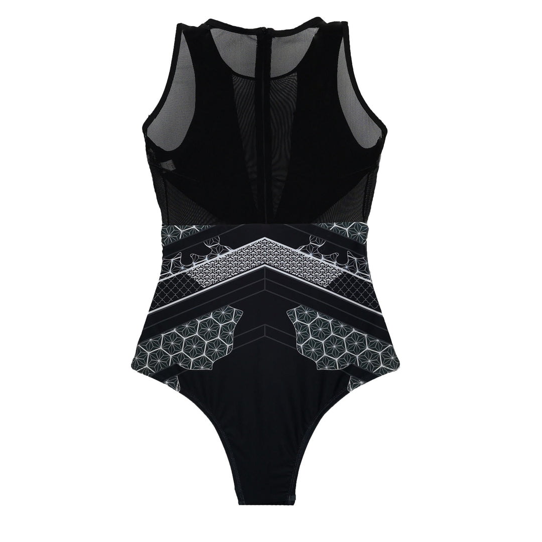 Women's One-Piece Swimsuit with Innovative Mesh and Pattern Mix Mune Fashion