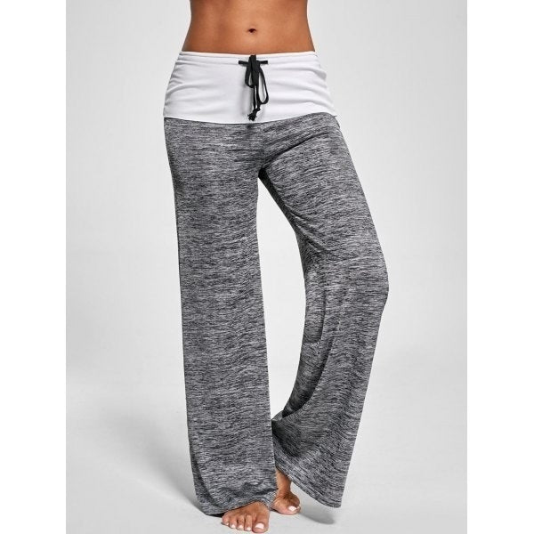 Women's Soft Palazzo Lounge Pants with Cuffed Waistband, Drawstring and Wide Leg Mune Fashion