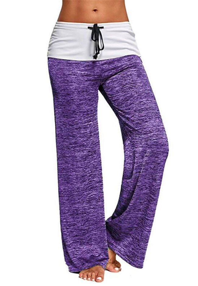 Women's Soft Palazzo Lounge Pants with Cuffed Waistband, Drawstring and Wide Leg Mune Fashion