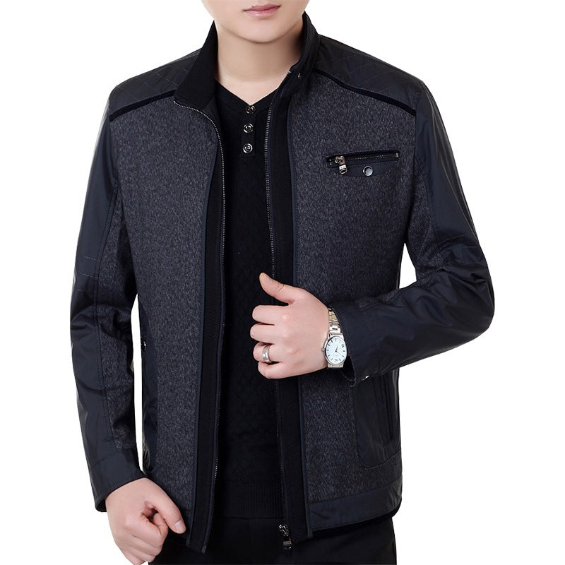 Men's city jacket in material mix with stand-up collar and chest zipper Mune Fashion