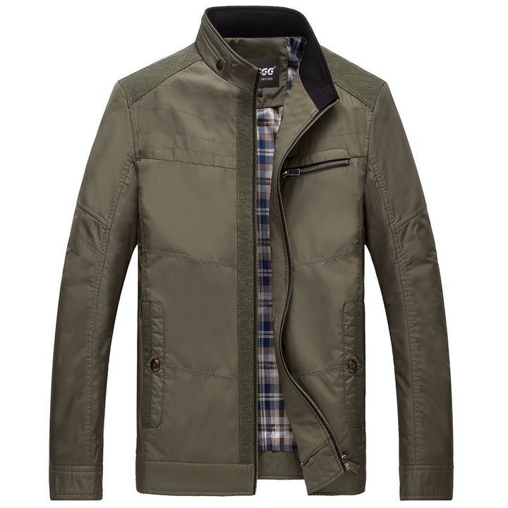 Men's lightweight stand-up collar transitional jacket with checkered lining and zip pocket Mune Fashion