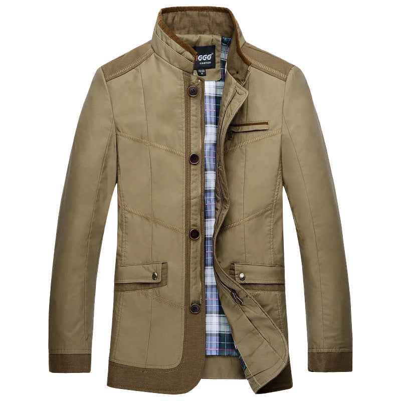 Men's transitional jacket in field coat style with stand-up collar and checked inner lining Mune Fashion