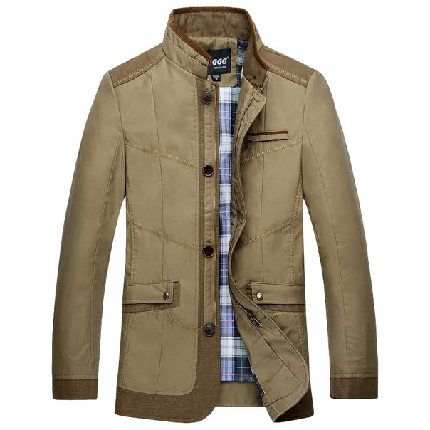 Men's transitional jacket in field coat style with stand-up collar and checked inner lining Mune Fashion