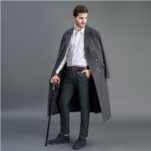 Men's Double-breasted Wool Coat with Shawl Collar and Long Silhouette Mune Fashion