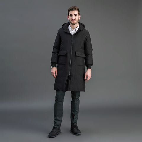 Men's Insulated Functional Parka with Hood and Knee-Length Quilted Filling Mune Fashion