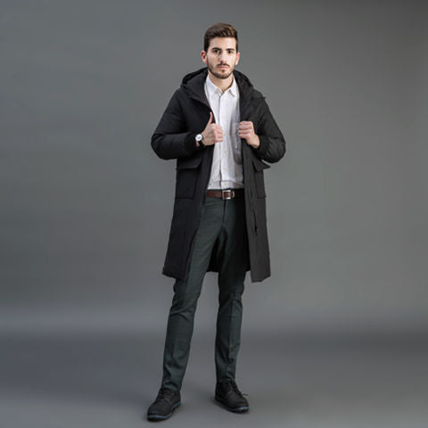 Men's Insulated Functional Parka with Hood and Knee-Length Quilted Filling Mune Fashion