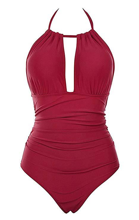 Women's Floral Swimsuit with Deep Neckline Mune Fashion