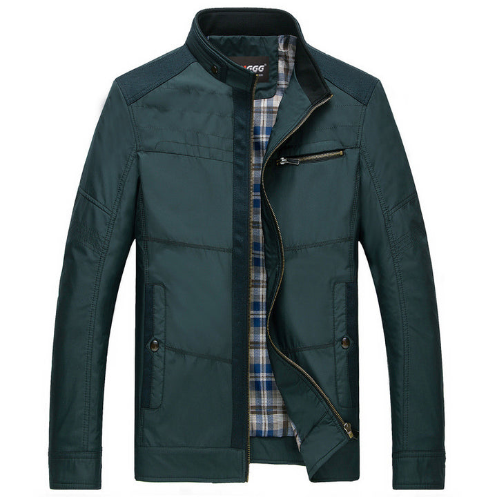 Men's lightweight stand-up collar transitional jacket with checkered lining and zip pocket Mune Fashion
