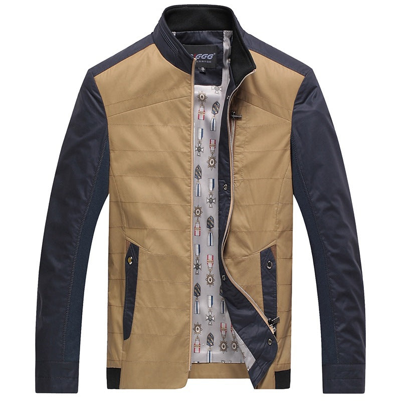 Men's lightweight quilted transitional jacket with contrast sleeves and stand-up collar Mune Fashion